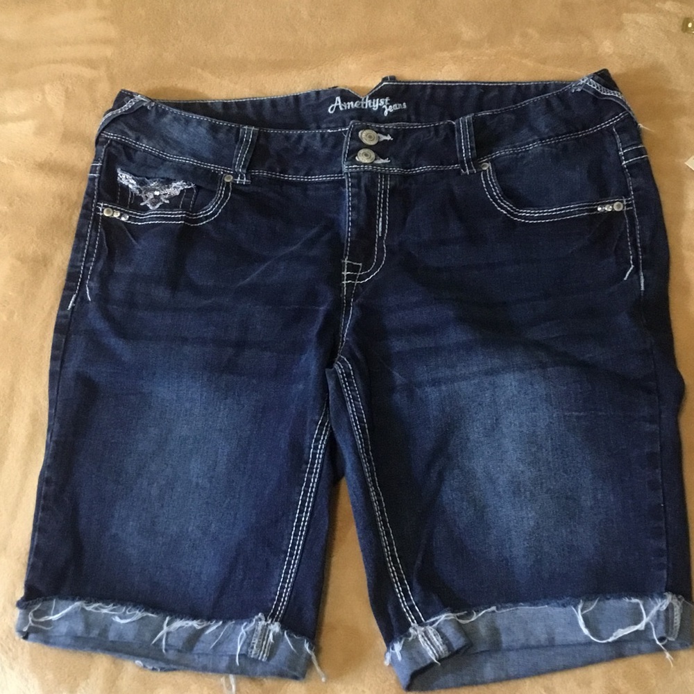 Amethyst Jeans Indigo Rolled-Hem Denim Bermuda Shorts